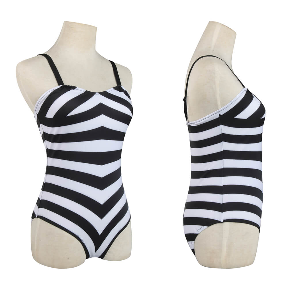 Margot Robbie Movie Stripe Swimsuit Bathing Suit