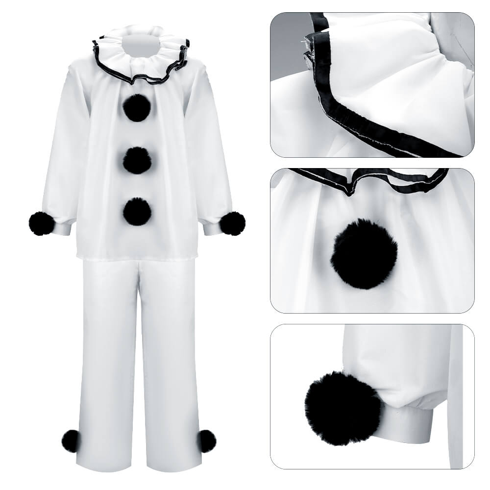 Pierrot Clown Costume Halloween Mime Stage Cosplay Outfits Vikidoky