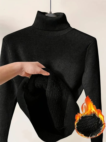 Fleece Turtle Neck Sweater Winter Warm Elegant Thick Knitted Pullover Tops Women's Clothing