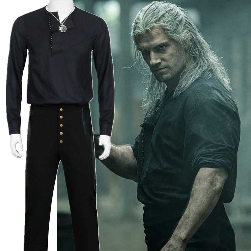 The Witcher Season 1 Geralt of Rivia Cosplay Costume With Necklace